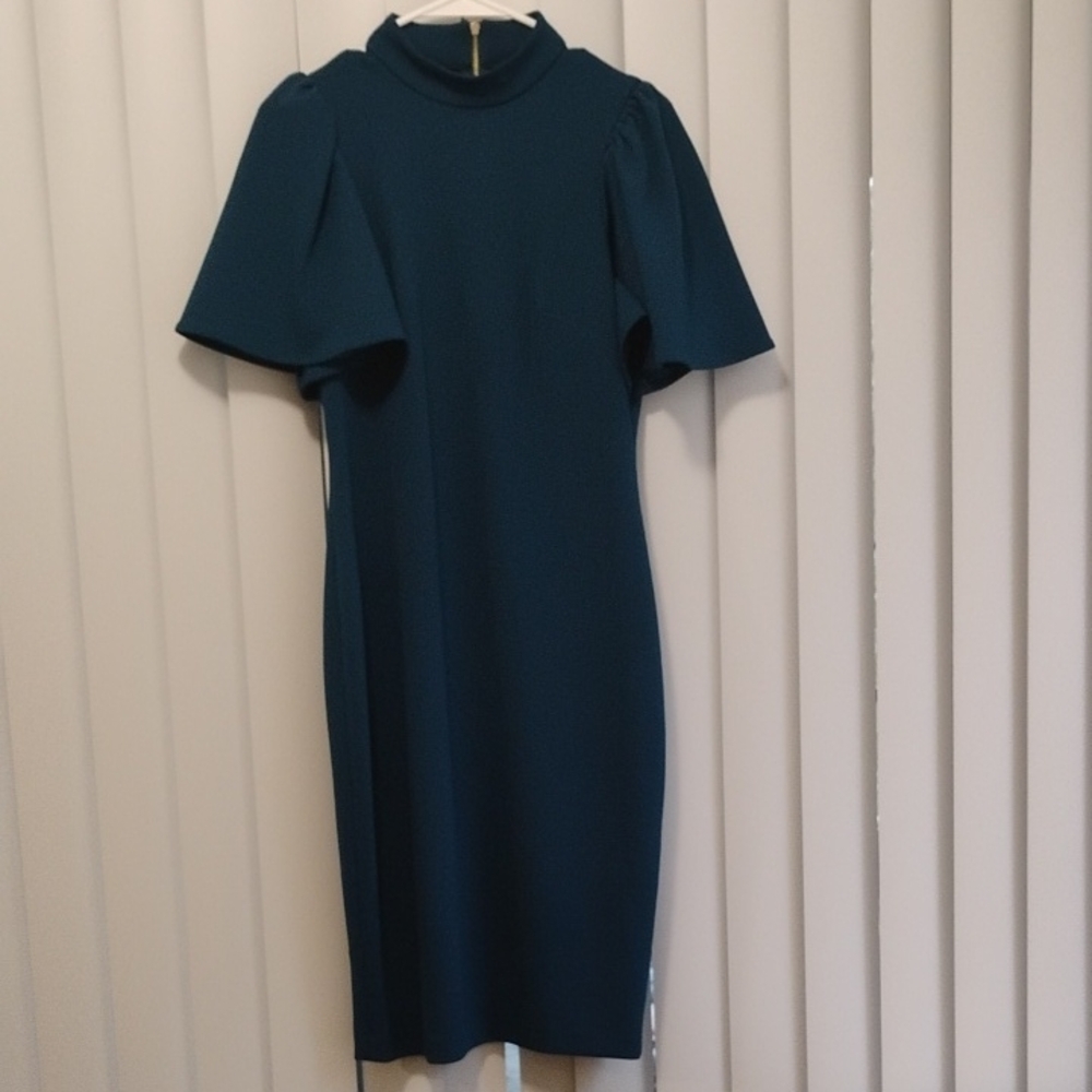 Teal Calvin Klein Flutter Sleeve Sheath Dress